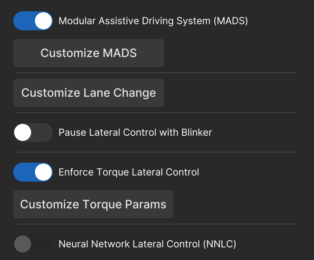 The Steering settings panel on comma 3X