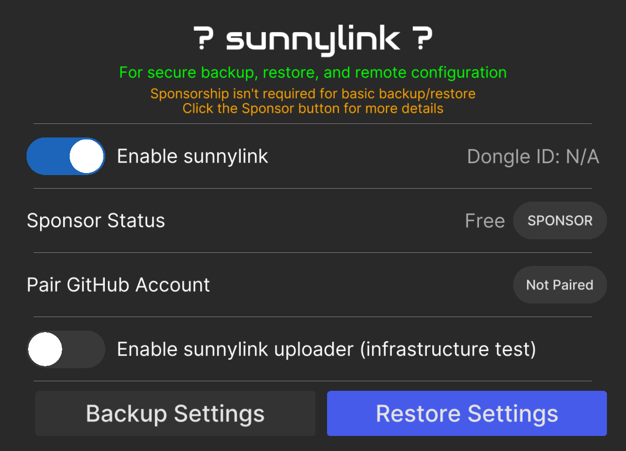 The sunnylink settings panel on comma 3X